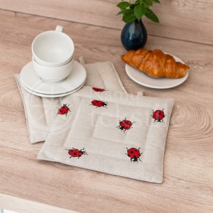 Printed half linen tray for hot pot "Ladybug"